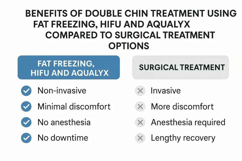 Graphic about the benefits of double chin treatment Wimbledon - from LA LIPO