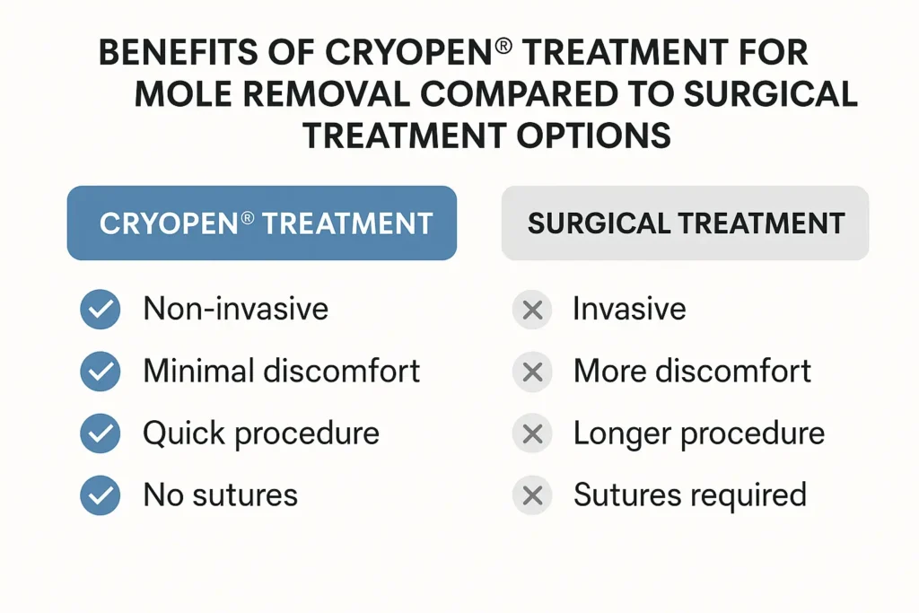 Table to show the benefits of getting moles removed Wimbledon from LA LIPO