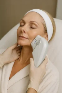 Woman receiving HIFU non surgical facelift treatment Wimbledon