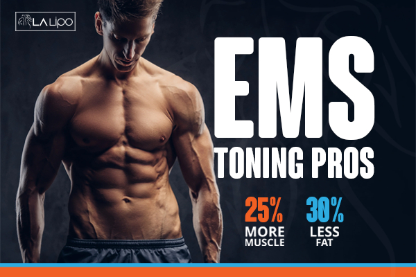 Graphic of man with toned body showing the benefits of LA-EMS Body Sculpting Wimbledon treatment