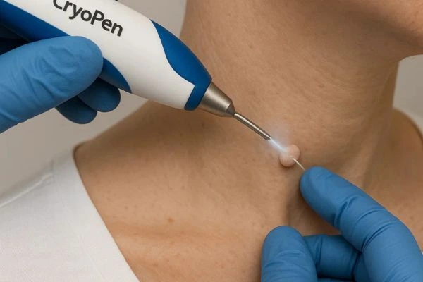 Person receiving cryotherapy Wimbledon for skin tag removal