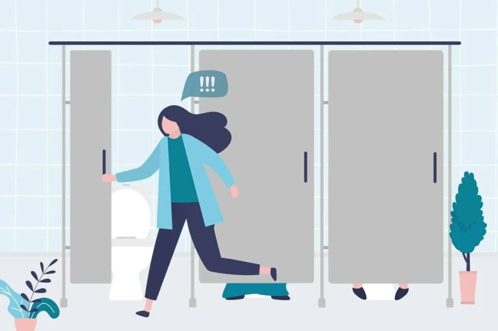 graphic of Urine incontinence Wimbledon woman running to the toilet.