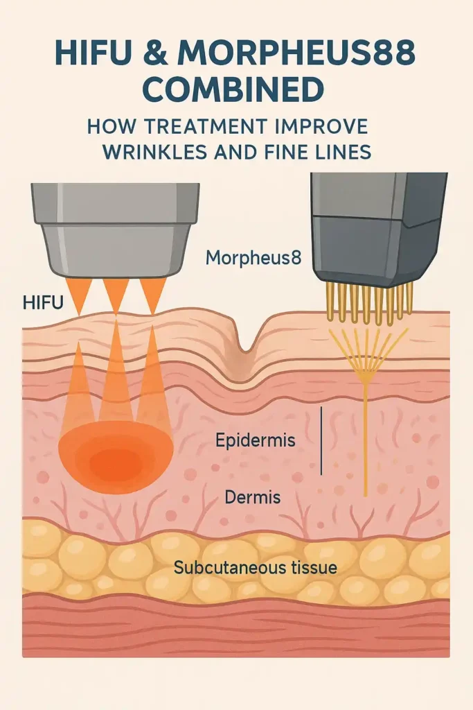 Diagram showing HIFU & Morpeus8 Wimbledon and the benefits for reduction in wrinkles and fine lines